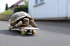 Eine Schildkröte, die auf einem Skateboard-Strategie- und Leistungskonzept  reitet | Premium KI-generiertes Bild